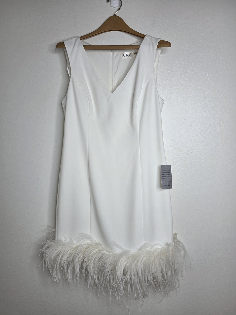 White Feather Hem V-Neck Shift Dress